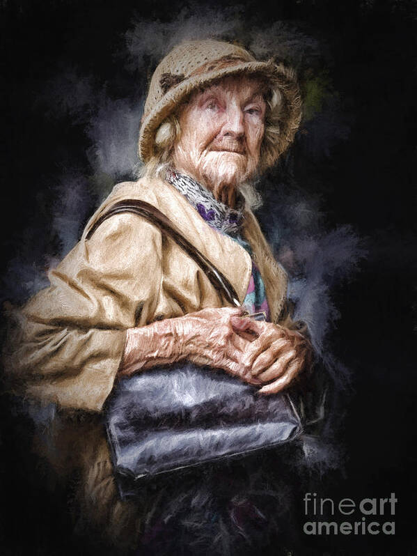 Aged Lady Art Print featuring the photograph Elderly lady clutching her bag by Sheila Smart Fine Art Photography