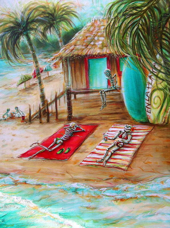 Day Of The Dead Art Print featuring the painting En La Playa by Heather Calderon