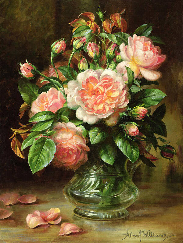 Rose Art Print featuring the painting English Elegance Roses in a Glass by Albert Williams
