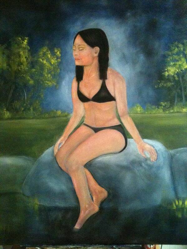 Woman Art Print featuring the painting Evening Swim by Sheila Mashaw