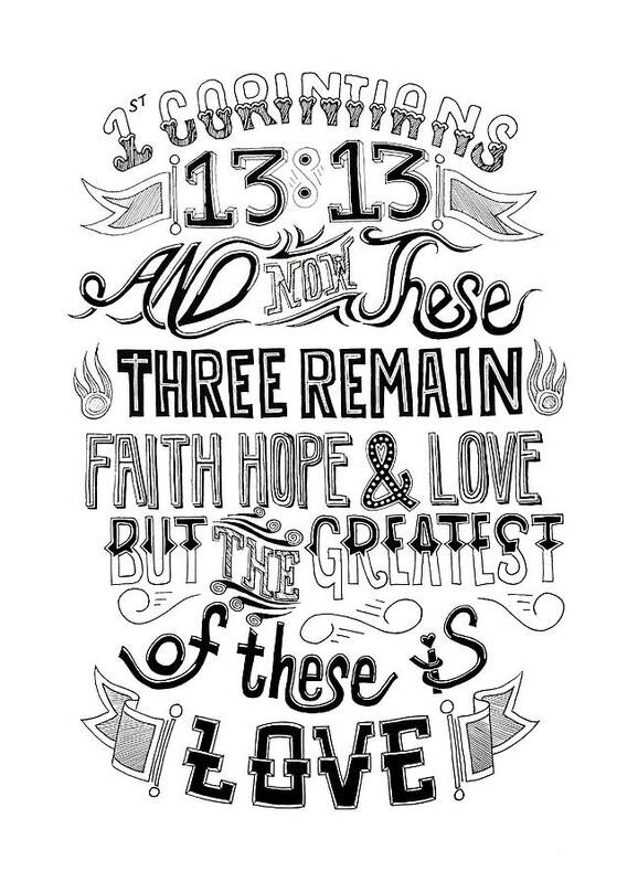 Ink Art Print featuring the drawing Faith Hope and Love by Noah Thompson