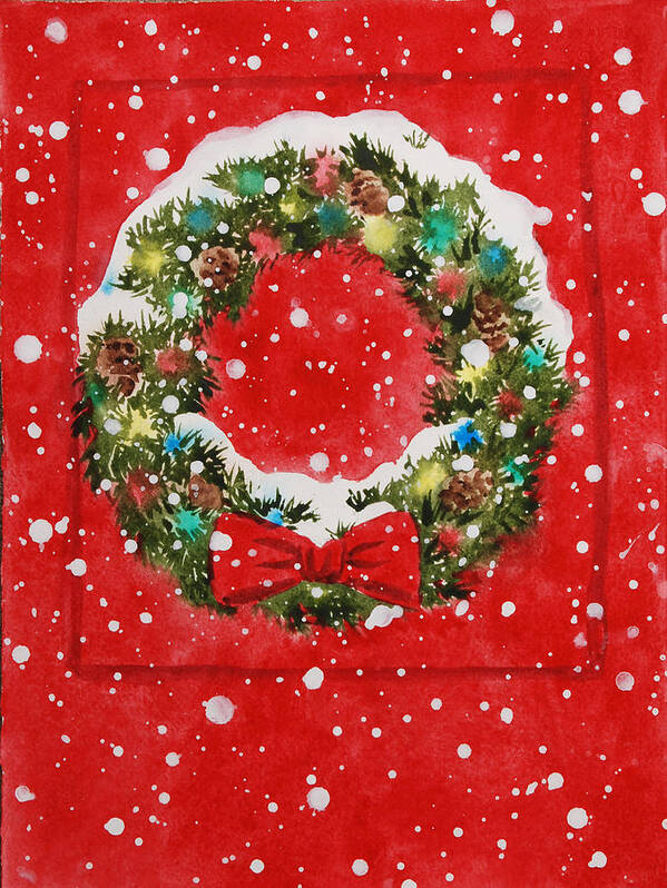 Christmas Art Print featuring the painting Festive Wreath by Heidi E Nelson