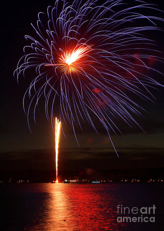 July 4th Art Print featuring the photograph Fireworks Over Lake by Raymond Earley