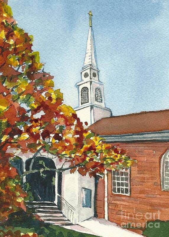 Church Art Print featuring the painting First United Methodist Church Westborough MA by Lynn Babineau