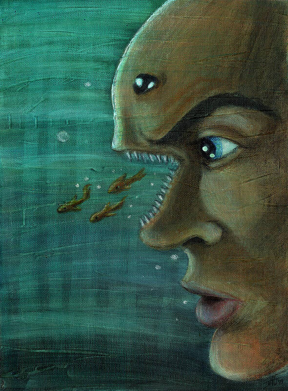 Underwater Art Print featuring the painting Fish Mind by John Ashton Golden