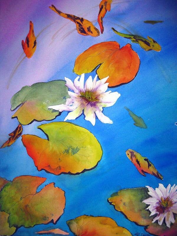 Lil Taylor Art Print featuring the painting Fish Pond I by Lil Taylor