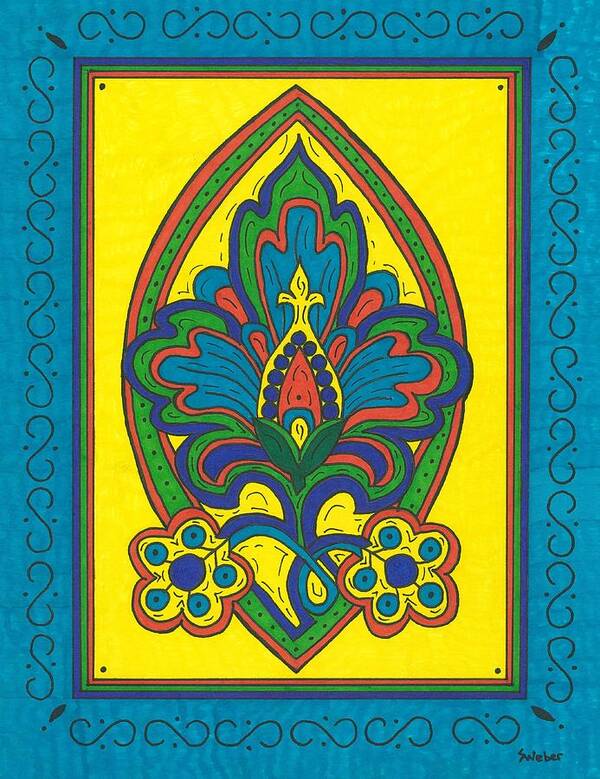 Flower Art Print featuring the painting Flower Power Talavera Style by Susie Weber