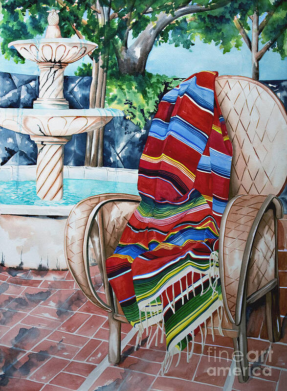 Fountain Art Print featuring the painting Fountain and Serape by Kandyce Waltensperger