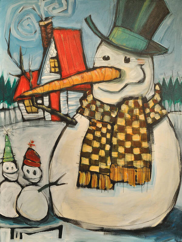 Snowman Art Print featuring the painting Frosty Family by Tim Nyberg