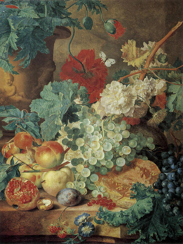 Jan Van Huysum Art Print featuring the painting Fruit Still Life by Jan Van Huysum