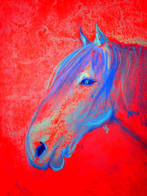 Animals Art Print featuring the painting Funky Handsome Horse Blue by Sue Jacobi