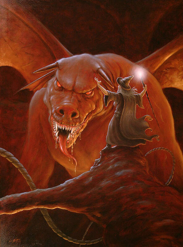 Paintings Art Print featuring the painting Gandalf fighting the Balrog by John Silver