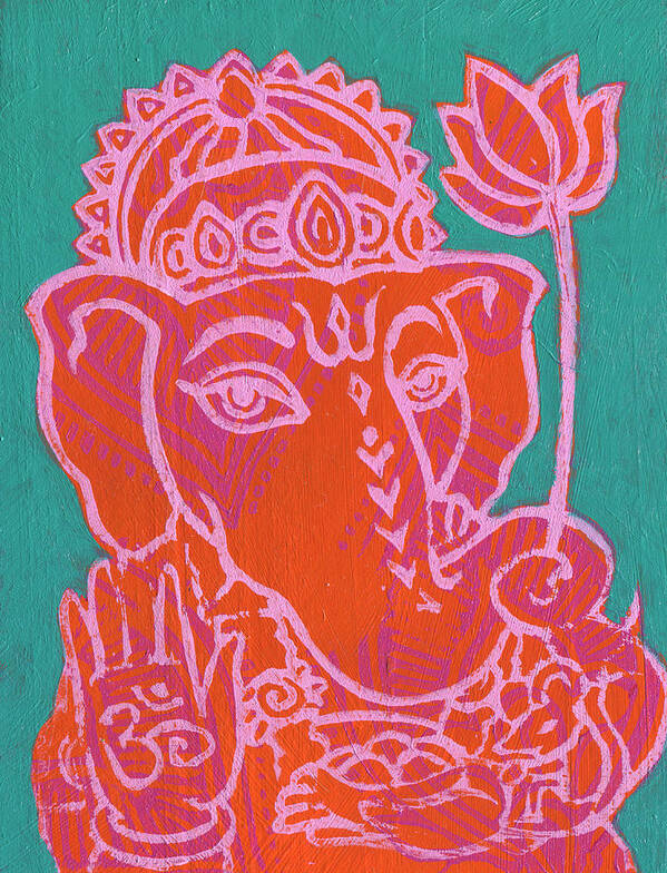 Ganesha Art Print featuring the painting Ganesha Hot Pink Orange Teal by Jennifer Mazzucco