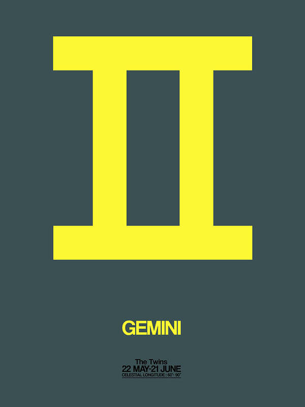 Gemini Art Print featuring the digital art Gemini Zodiac Sign Yellow by Naxart Studio