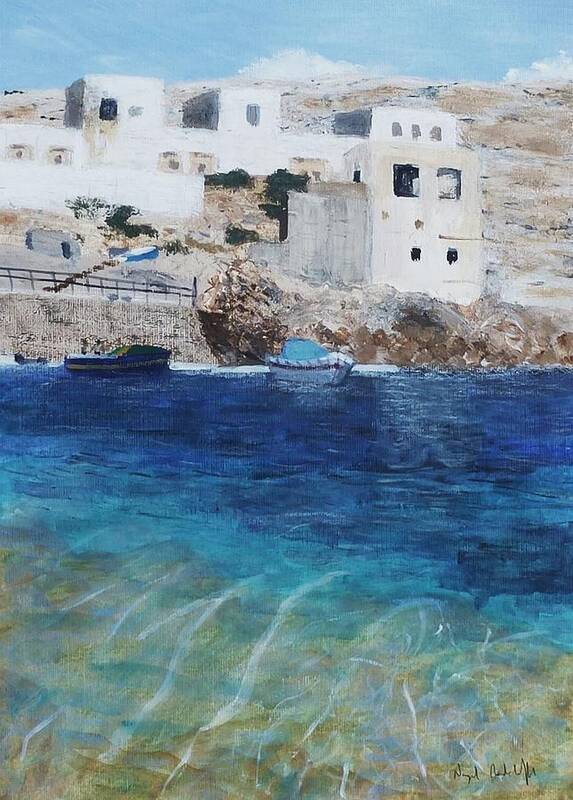 Ghar Lapsi Art Print featuring the painting Ghar Lapsi Malta by Nigel Radcliffe