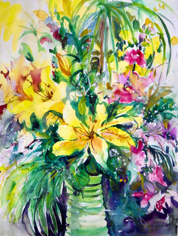 Lilies Art Print featuring the painting Gift of Flowers by Ingrid Dohm