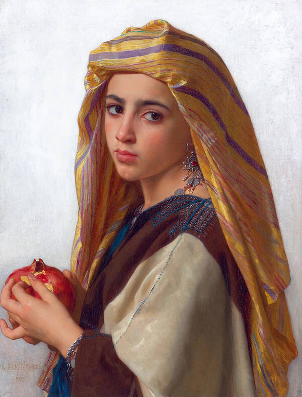  William-adolphe Bouguereau Art Print featuring the painting Girl with a pomegranate by William-Adolphe Bouguereau