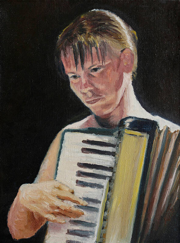 Oil Art Print featuring the painting Girl with Accordion by Masha Batkova