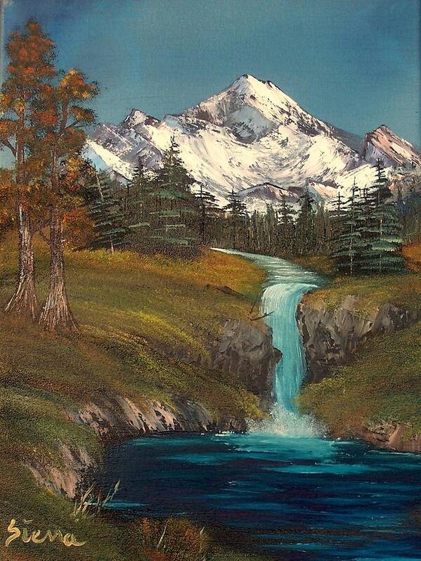 Landscape Art Print featuring the painting Glacier Falls by Dina Sierra