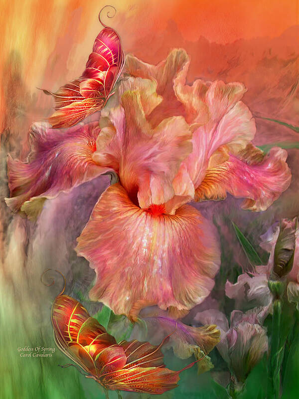 Iris Art Print featuring the mixed media Goddess Of Spring by Carol Cavalaris