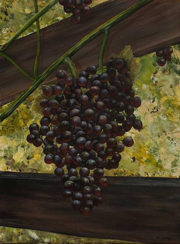 Grapes Art Print featuring the painting Grapes on the Vine by Nancy Lauby