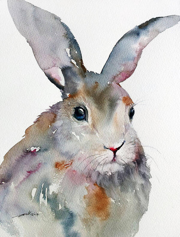 Watercolor Art Print featuring the painting Gray Hare by Arti Chauhan