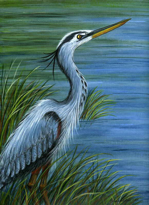 Great Blue Heron Art Print featuring the painting Great Blue Heron by Sandra Estes