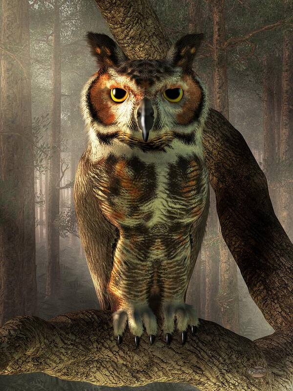 Great Horned Owl Art Print featuring the digital art Great Horned Owl by Daniel Eskridge