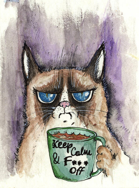Cat Art Print featuring the painting Morning coffee #1 by Ang El
