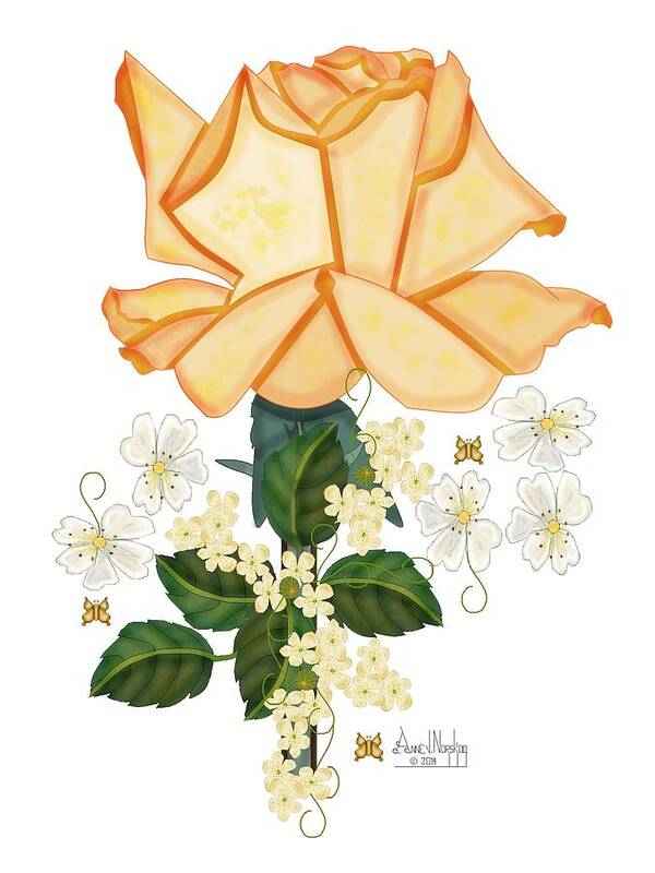 Anne Norskog Art Print featuring the painting Guardian Golden Rose by Anne Norskog