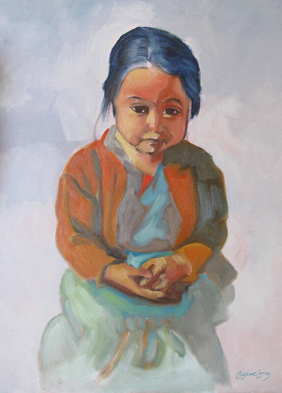 Children Art Print featuring the painting Guatemalan Girl with Folded Hands by Suzanne Giuriati Cerny