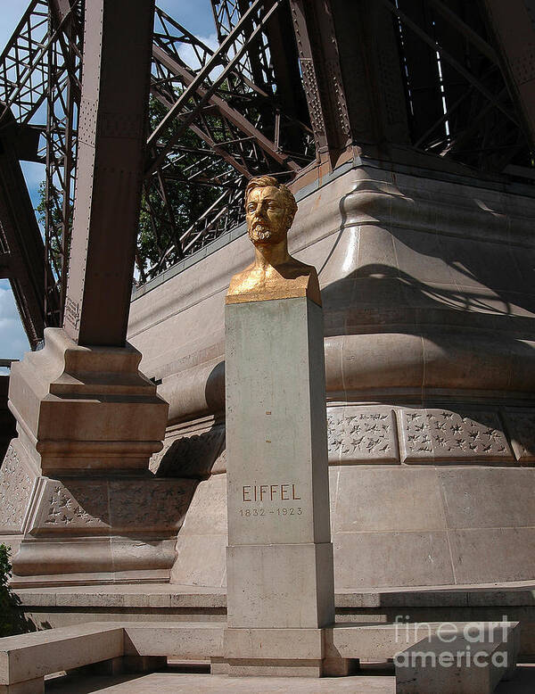 Eiffel Tower Civil Engineer Architect Paris Statue Bust Golden France Designer Monument Wonders Of World Art Print featuring the photograph Gustave Eiffel by Vilas Malankar