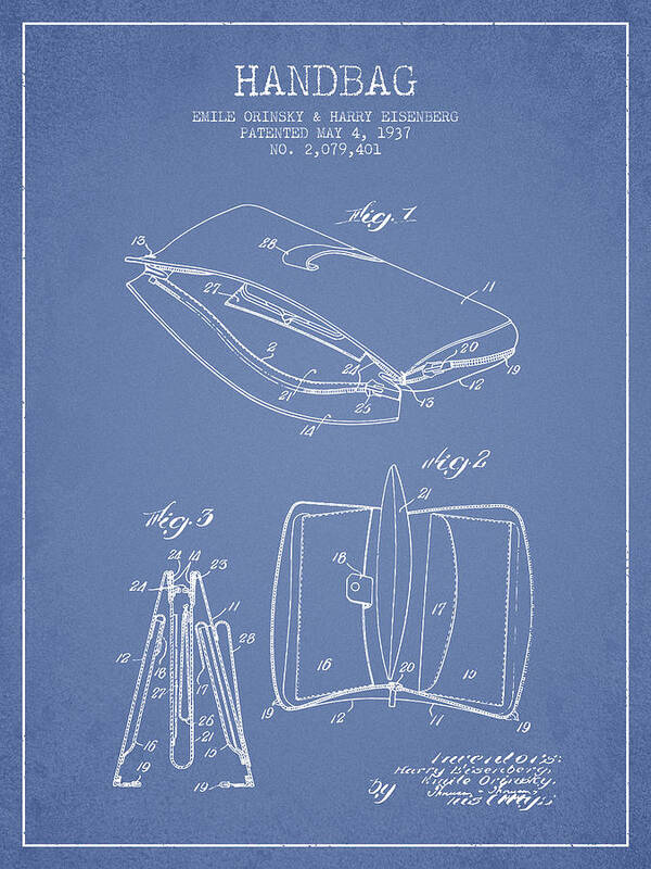 Handbag Art Print featuring the digital art Handbag patent from 1937 - Light Blue by Aged Pixel