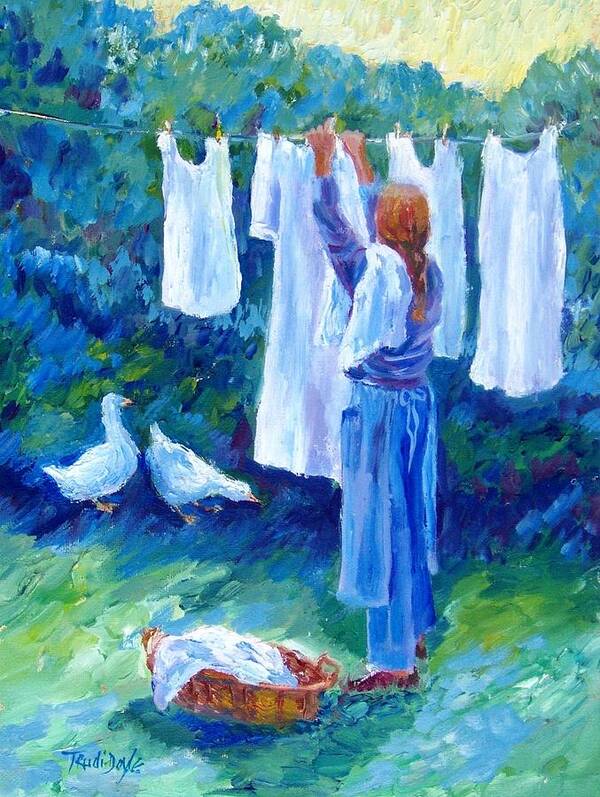 White Linen Art Print featuring the painting Hanging the Whites by Trudi Doyle