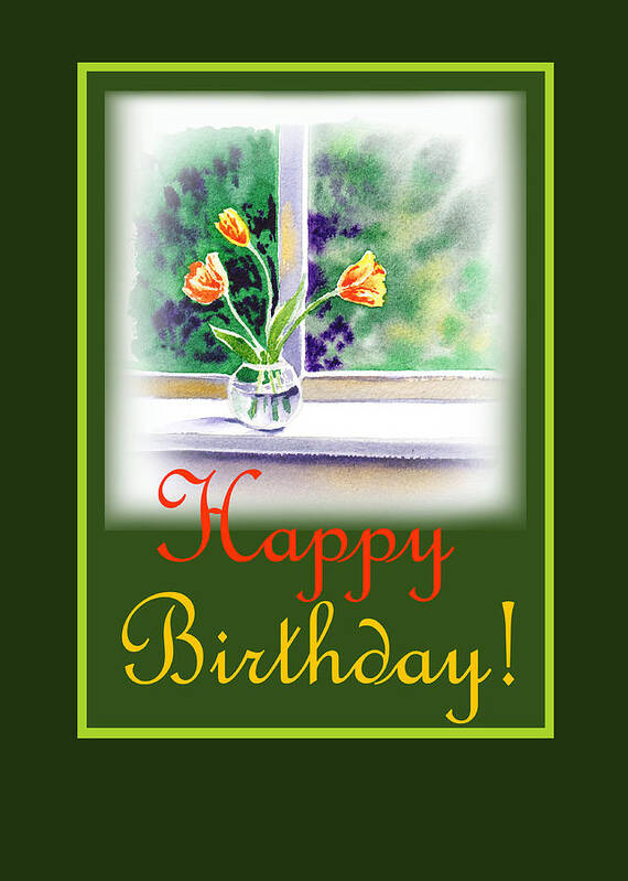 Happy Birthday Art Print featuring the painting Happy Birthday Tulip Bunch by Irina Sztukowski