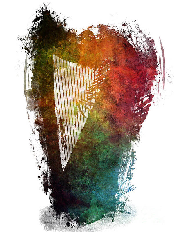 Harp Art Print featuring the digital art Harp colored instrumental music by Justyna Jaszke JBJart