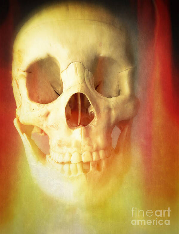 Skeleton Bones Skull Human Halloween Creepy Spooky Dead Art Print featuring the photograph Hell Fire by Edward Fielding