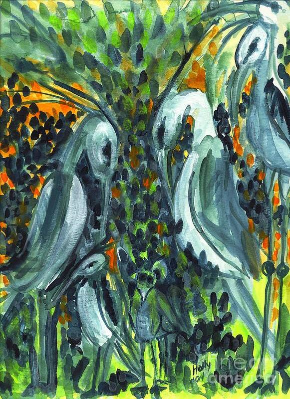 Herons Art Print featuring the painting Herons by Holly Carmichael