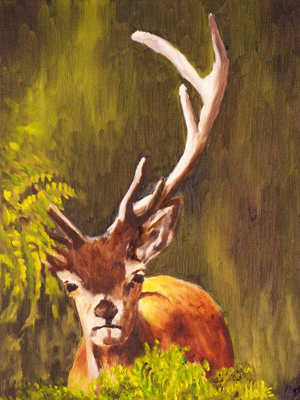 Deer Art Print featuring the painting Hidden Deer by Scott Hoke