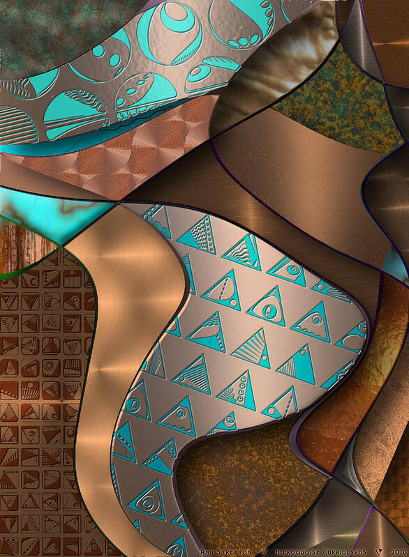 Turquoise Art Print featuring the digital art Hieroquoise Cupriglyphs by Ann Stretton