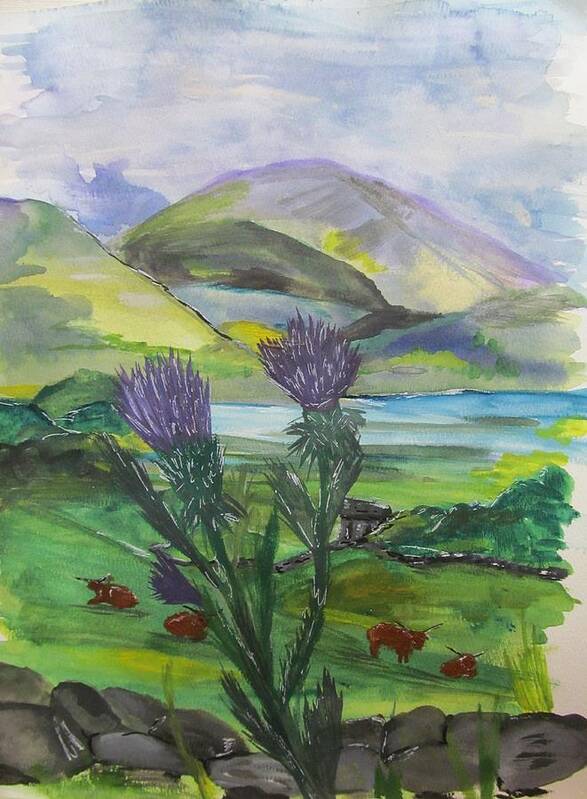 Scottish Highlands Art Print featuring the painting Highlands by Susan Voidets