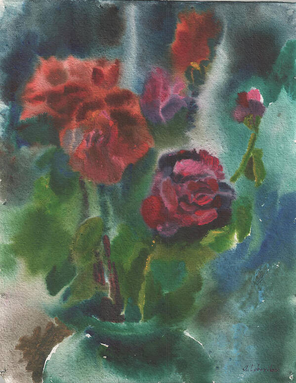 Roses Art Print featuring the painting Holiday roses by Anna Lobovikov-Katz