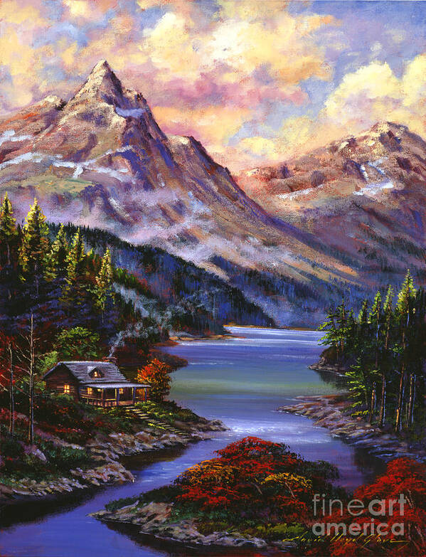 Landscape Art Print featuring the painting Home In The Mountains by David Lloyd Glover