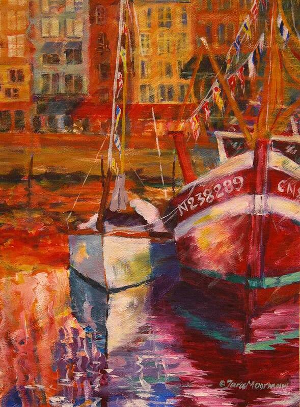 Boat Art Print featuring the painting Honfleur Harbor by Tara Moorman