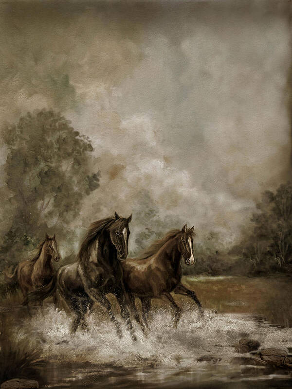 Horse Painting Art Print featuring the painting Horse Painting Escaping the Storm by Regina Femrite