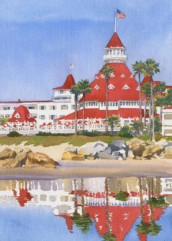 Coronado Art Print featuring the painting Hotel Del Coronado Reflected by Mary Helmreich