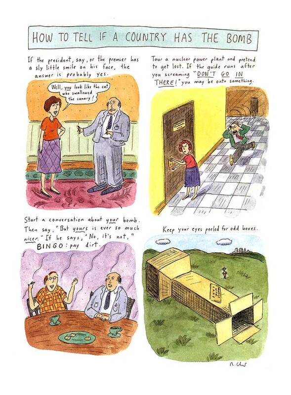 How To Tell If A Country Has The Bomb
(the Ways In Which You Can Find Out Who's Hiding The Truth.)
Government Art Print featuring the drawing How To Tell If A Country Has The Bomb by Roz Chast