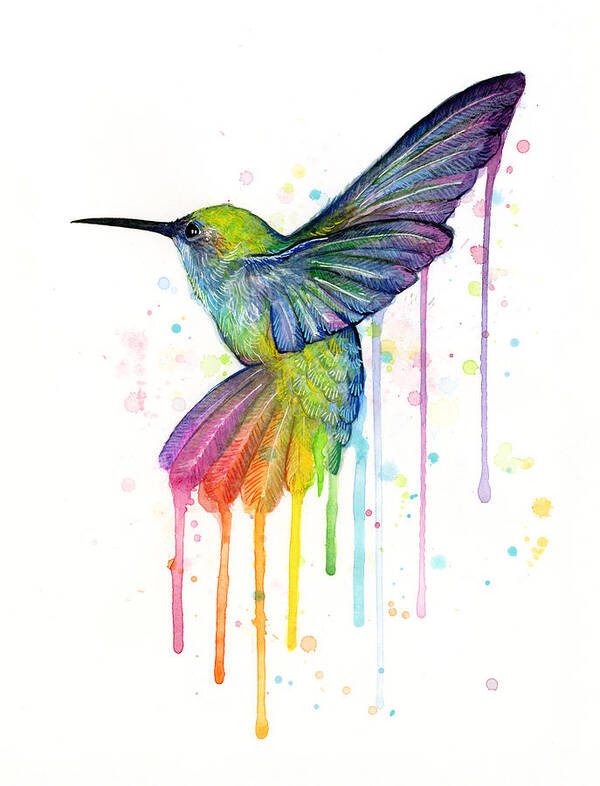 Hummingbird Art Print featuring the painting Hummingbird of Watercolor Rainbow by Olga Shvartsur