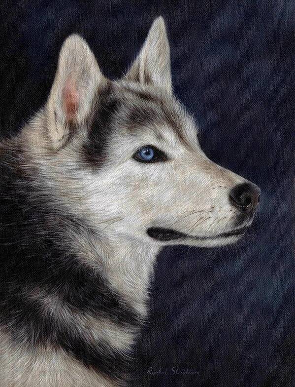 Husky Art Print featuring the painting Husky Portrait Painting by Rachel Stribbling