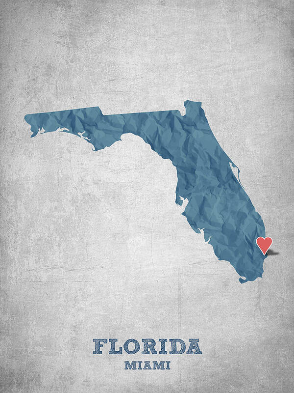 Miami Art Print featuring the drawing I love Miami Florida - Blue by Aged Pixel